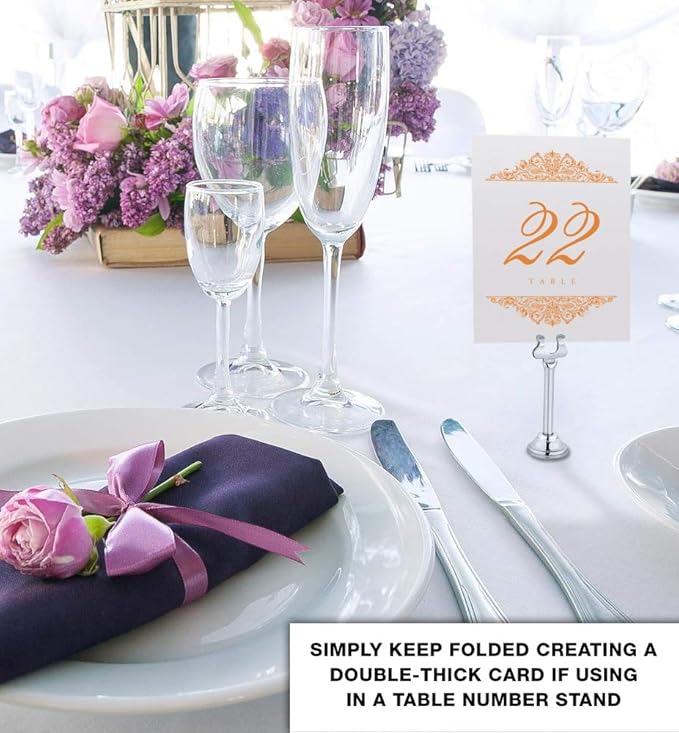 Paisley Wedding Table Numbers (Select Color/Quantity), Champagne, Orange, 1-70, Double Sided, Tent or Use in a Stand, Great for Parties & Restaurants - Made in the USA