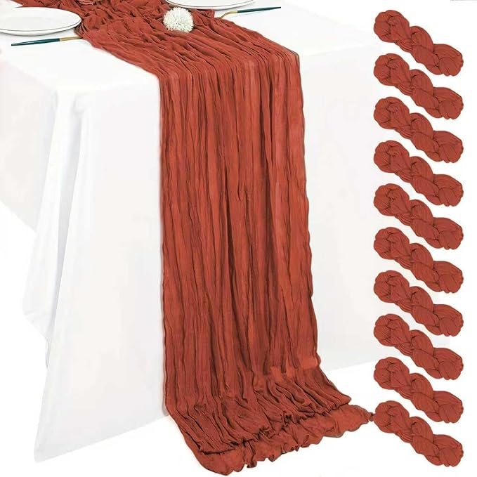 Cheesecloth Table Runner 10ft Rustic Gauze Cheese Cloth 35 x 120 Inches Long for Christmas Wedding Bridal Baby Shower Birthday Table Decorations (Burgundy, 10 Pack-10FT)