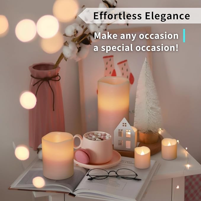 FURORA LIGHTING Pink Flameless Candles, 8-Pack Set with Remote & Timer | Includes 4 pillars and 4 votives. Creates a soft, romantic pastel pink glow perfect for weddings and bedroom aesthetics.