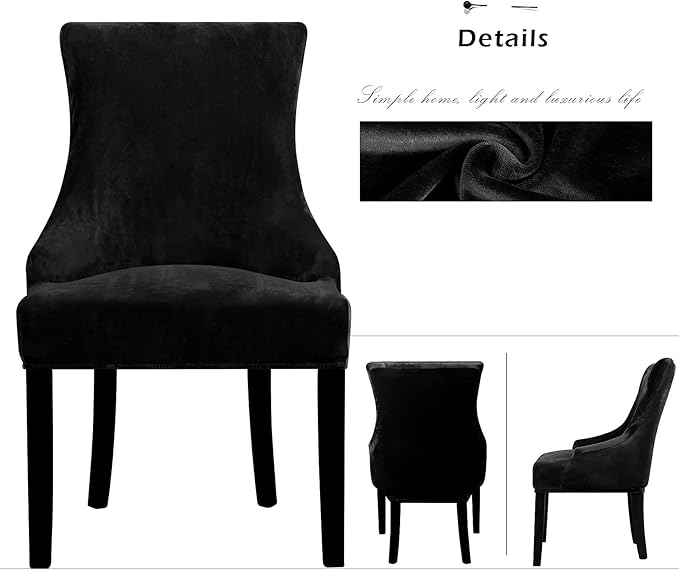 Lellen Velvet Stretch Wingback Chair Cover Slipcover - Reusable Protector Cover for Dining Room Banquet Home Decor etc Machine Washable Hand Washable (Black, 4PC)