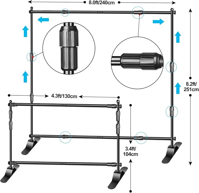 EMART Adjustable Photo Backdrop Banner Stand with 8 x 8ft (W x H) Telescopic Tubes, Suitable for Trade Shows, Professional Photography Booths, and Step and Repeat Background Displays