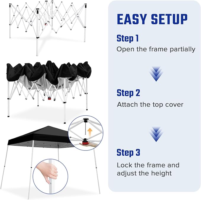 10x10 Pop Up Canopy Tent with Carry Bag, Slant Leg Instant Shade Shelter for Outdoor Events, Camping, Sports, Parties, Black