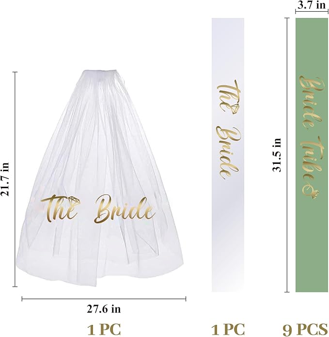LADY&HOME Bachelorette Party Sash Set-Bride Bridesmaid Sashes for Bachelorette Party Decorations,Bridal Shower Gift,Sage Green