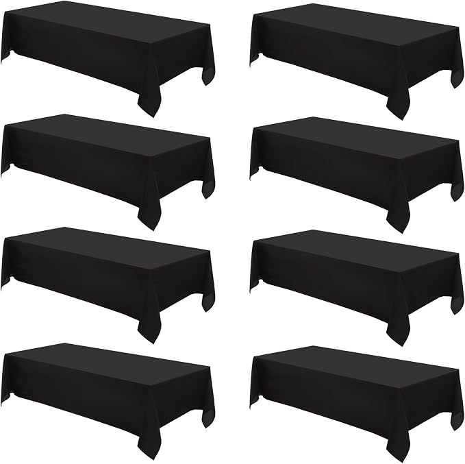 Rectangle Tablecloths 60x120 Inch 8 Pack Black Tablecloth for 6ft Washable Decorative Linen Polyester Table Cloths for 8ft Dining Table Banquets Buffet Parties and Wedding