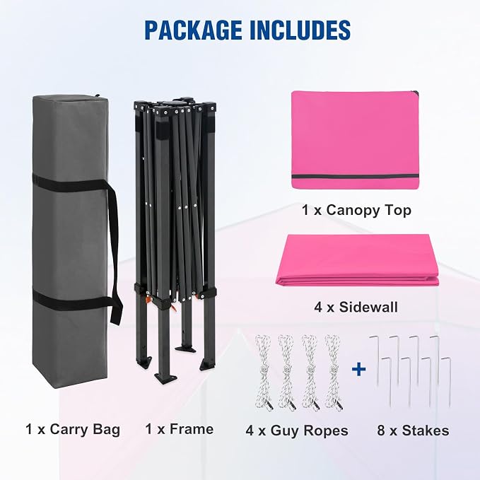 6x4 Pop Up Canopy Tent with Four Wall Panels, Instant Portable Beach Canopy, Outdoor Tent with Carry Bag for Camping, Sports, Tailgating, Events, Pink