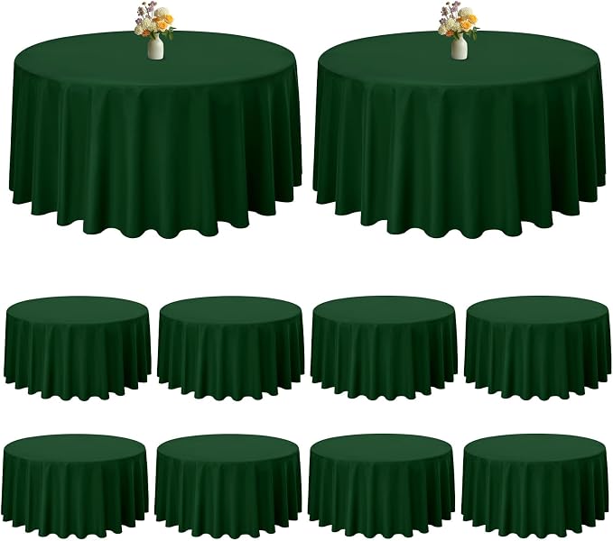 10 Pack Round Tablecloth 90 Inch Hunter Green, Waterproof Polyester Fabric Table Cloth for Round Tables, Stain Wrinkle Resistant Tablecloths Washable Table Cover for Wedding Dining Party Banquet
