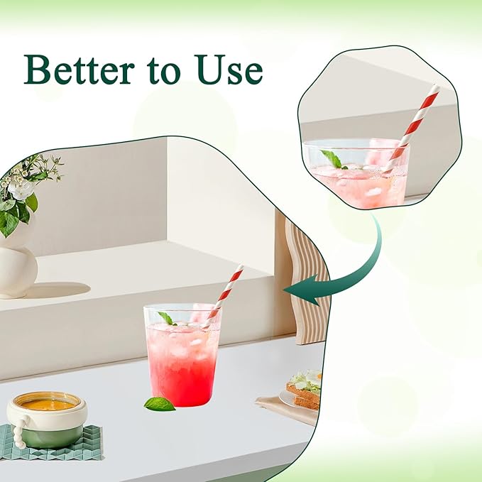 100 Pcs Biodegradable Paper Straws, Assorted Rainbow Colors Striped, 10 Colors for Drinks, Parties, Crafts