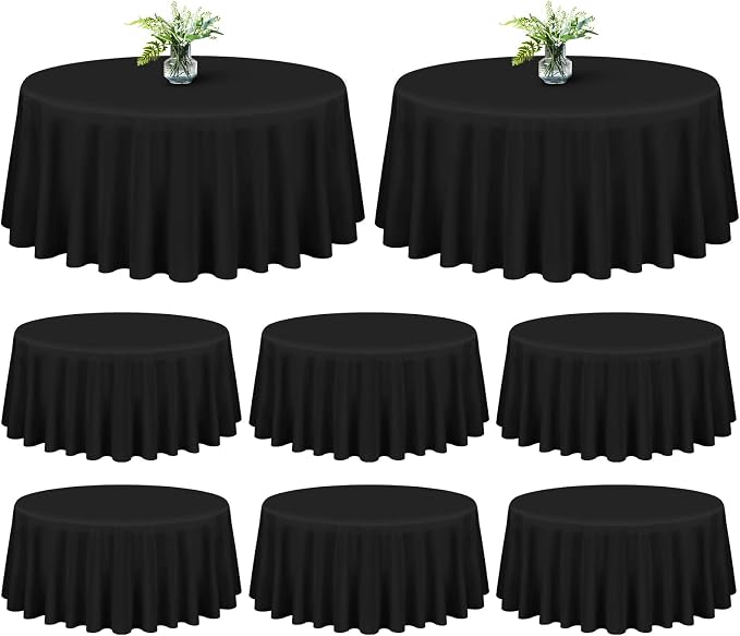 8 Pack Black Round Tablecloths - 90 Inch Round Table Cloths Washable Polyester Tablecloths for Wrinkle Resistant Decorative Fabric Table Cover for Dining Wedding Party Banquet