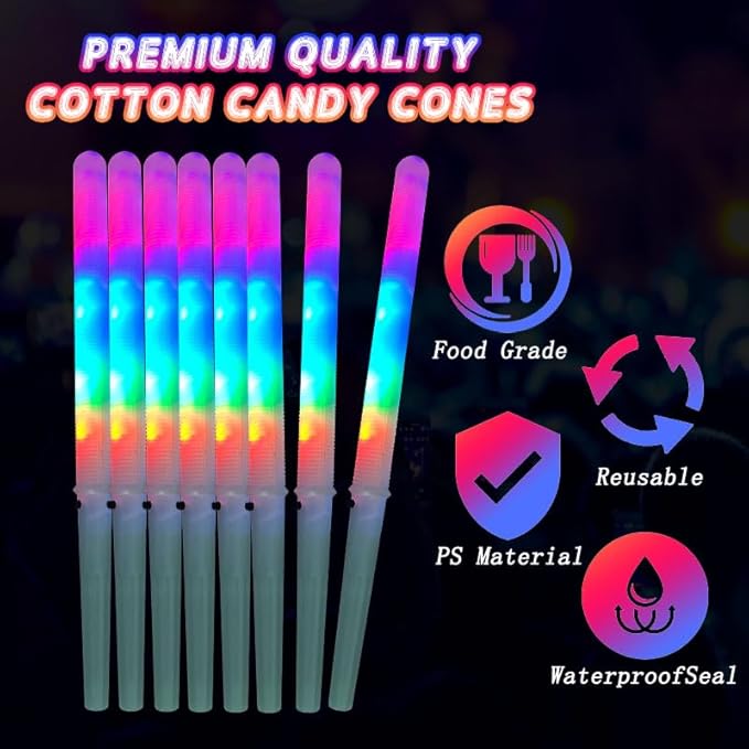 30 Pcs LED cotton candy cones,Glowing cotton candy sticks，Cotton candy holder reusable and waterproof, suitable for Christmas party (colorful)