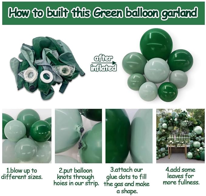 Green Balloon Arch Kit, Double Stuffed Dark Emerald Green Balloon Arch Forest Sage Olive Balloons for Baby Shower Birthday Bridal Wedding Graduation Safari Woodland Wild One Party Decor