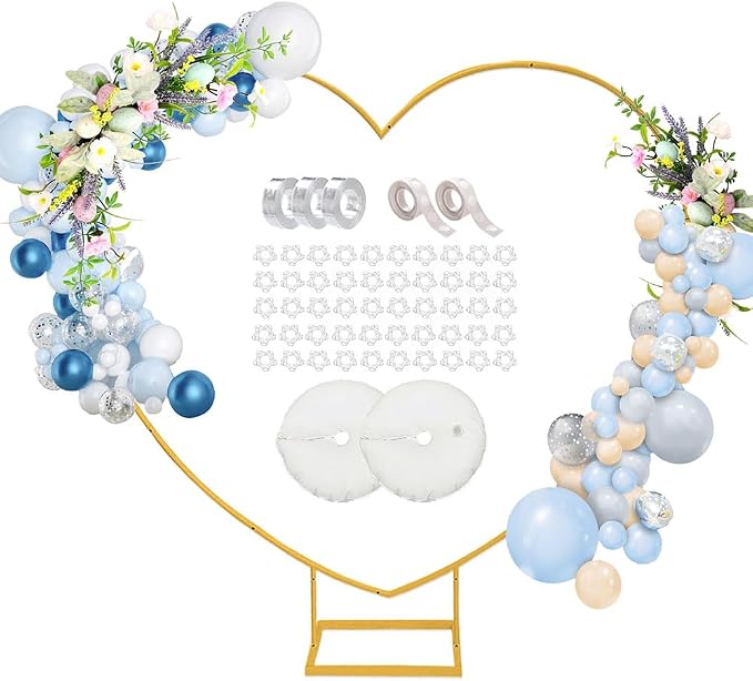 Heart Shaped Metal Balloon Arch Kit,6.6ft Wedding Heart Arch Backdrop Stand,with Water Bag for Proposal, Wedding, Valentine’s Day, Bridal, Birthday Party Decorations (Gold-Regular-S)