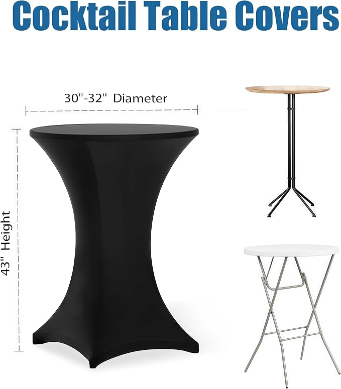 Cocktail Table Covers - 6 Pack 32x43 Inch Table Cloth - Ivory Fitted Stretch Spandex Round High Top Tablecloth for Party, Bar, Birthday, Pub, Banquet