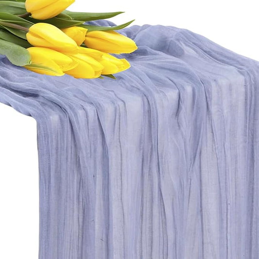 MDS Pack of 3 Cheesecloth Table Runner 35x170 Inch, 14FT Long Gauze Cheese Cloth Table Runner for Wedding Party Birthday Bridal Shower Farmhouse Garden Boho Rustic Table Decoration - Dusty Blue