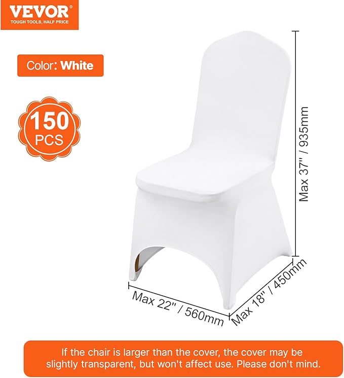 VEVOR 150 Pcs White Chair Covers Polyester Spandex Chair Cover Stretch Slipcovers for Wedding Party Dining Banquet Flat-Front Chair Cover
