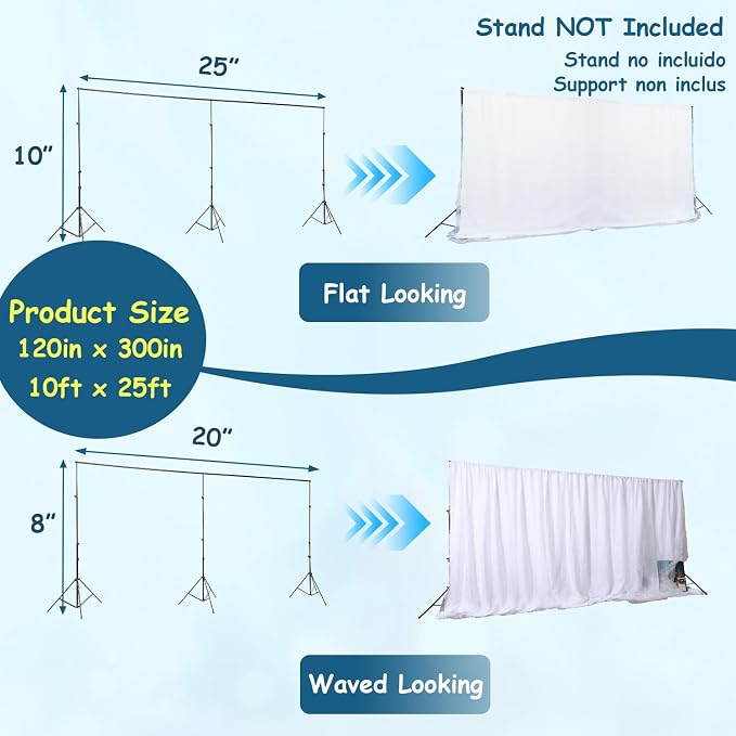 Extra Wide Two Layers One Piece Trade Show Booth Backdrop, White, 25x10ft | Chiffon Tulle & Polyester, Extra Wide Blackout Curtains, Theatrical Backdrops