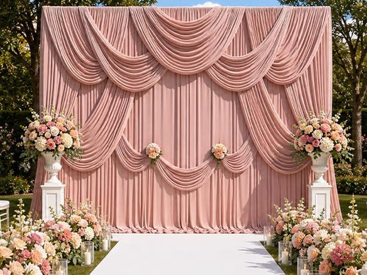 50ftx10ft Wrinkle Free Dusty Pink Backdrop Curtains for Parties, Silky Polyester Photo Backdrop Drapes 10 Panels 5x10ft Back Drop Cloth for Wedding Birthday Baby Shower Photography Background