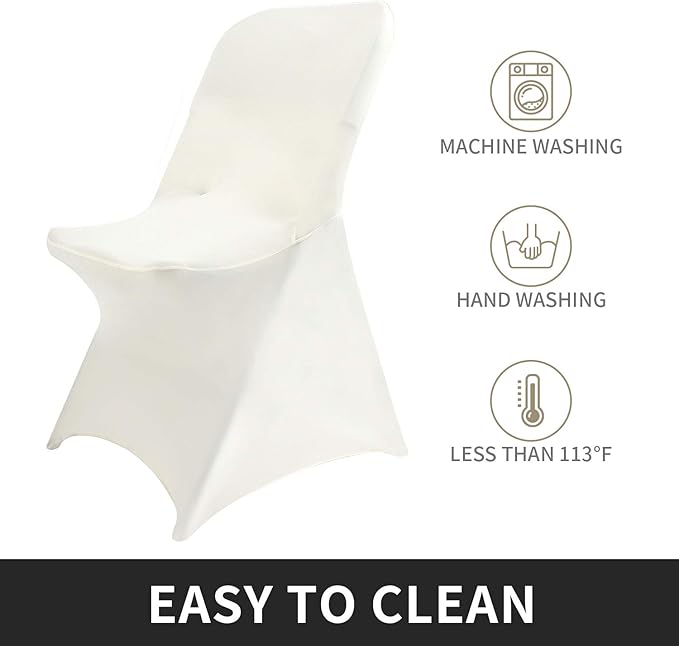 Peomeise Stretch Spandex Folding Chair Cover for Wedding Party Dining Banquet Event (Ivory,12pcs)
