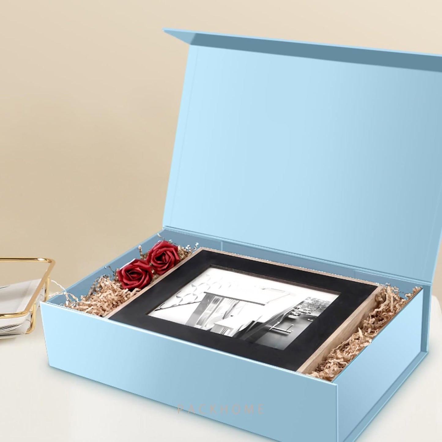 PACKHOME 6 Extra Large Gift Boxes 17.5x11.3x4.3 Inches, Sturdy Shirt Boxes with Magnetic Lids for Clothes and Large Gifts (Glossy Light Blue)