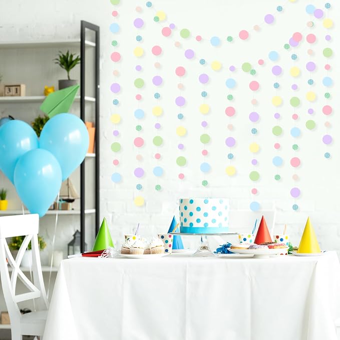 Outus 10 Pieces Colorful Circle Garland Banner Hanging Paper Dot Decorations for Classroom, Birthday Party, Baby Shower, Wedding Backdrop & Photo Booth Graduation Decor (Pastel)