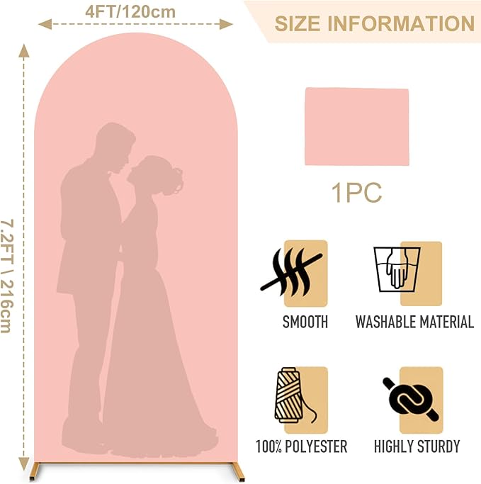 FANPROMS Arch Spandex Cover Dusty Rose 7.2FT Arch Cover Backdrop Fabric Chiara Wall Backdrop Covers for Garland Arched Frame Wedding Arched Covers Stretchy Backdrops for Baby Shower Banquet Decor