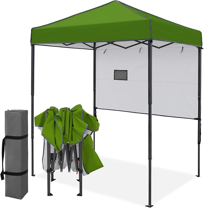 EAGLE PEAK 6x4 Instant Pop Up Canopy Tent with 1 Half Wall Panel, Straight Leg Sun Shelter, Portable Canopy with Carry Bag for Camping, Beach & Sports, Grass Green