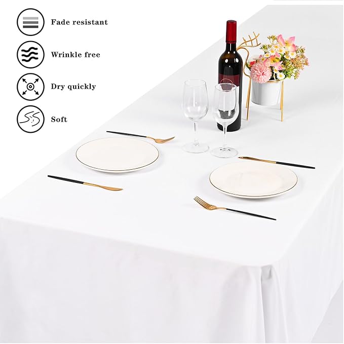 YMHPRIDE 6 Pack White Polyester Tablecloths, 60 x102 inch, Rectangular, Classic, Solid, Wrinkle Resistant, Machine Washable, 6FT Table Covers for Wedding, Party, Banquet, Buffet