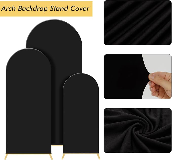 Gawicpy Wedding Arch Backdrop Stand Set Metal Arch Backdrop Stand with Wedding Arch Cover, Wedding Balloon Arch Backdrop Stand for Birthday, Baby Shower, Anniversary (Black, 4FT+5FT+6FT)