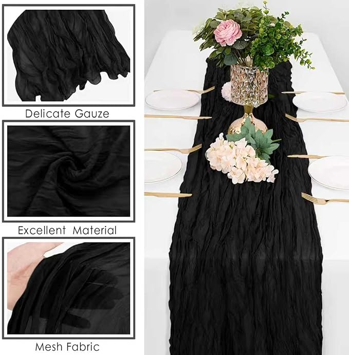 Cheesecloth Table Runner 10ft Rustic Gauze Cheese Cloth 35 x 120 Inches Long for Christmas Wedding Bridal Baby Shower Birthday Table Decorations (Black, 6 Pack-10FT)