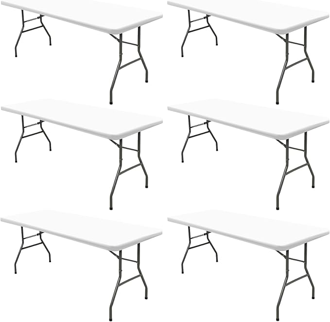 6 Pack Picnic Table Cover Fitted Tablecloths 8 Foot Rectangle Tables Elastic Waterproof Stretch Washable Patio Folding Outdoor Spandex Table Cloth for Camping Banquet and Parties (White,30" x 96")