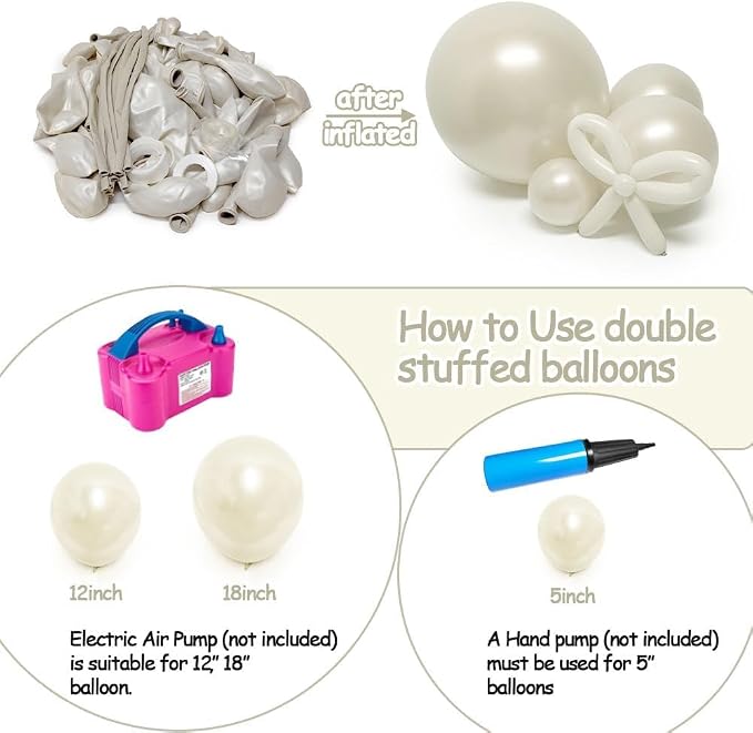 Pearl White Sand Balloon Double Stuffed White Balloons Garland Pearl Beige Ivory Arch Kit Cream Long Balloons Different Size for Birthday Wedding Baby Shower Anniversary Decoration