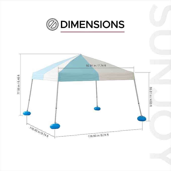 SUNJOY 10x10 FT Floating Pool Canopy Pop Up Gazebo, Gray and Light Blue Water Tent with Steel & Aluminum Frame, PVC Floats, Hand Pump & Carry Bag for Lake, Beach, Pool