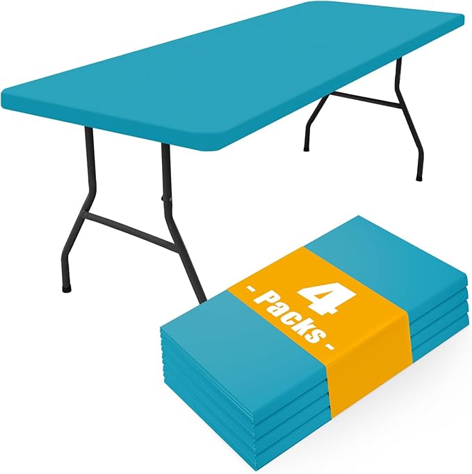 Smiry 4 Pack Rectangle Picnic Table Cloth, Waterproof Elastic Fitted Tablecloths, Washable Polyester Rectangular Patio Table Cover for Camping, Indoor and Outdoor (Teal, 30"x72")