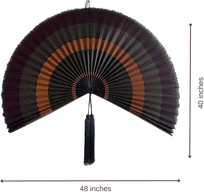 ChumDecor Fan Wall Decor,Japanese Wall Fan Decor,Large Bamboo Fan Wall Art for Boho Hanging Headboard,Decorative Folding Fan for Over Bed Decorations,Large Wall Dcor (Ebony, 48inch)