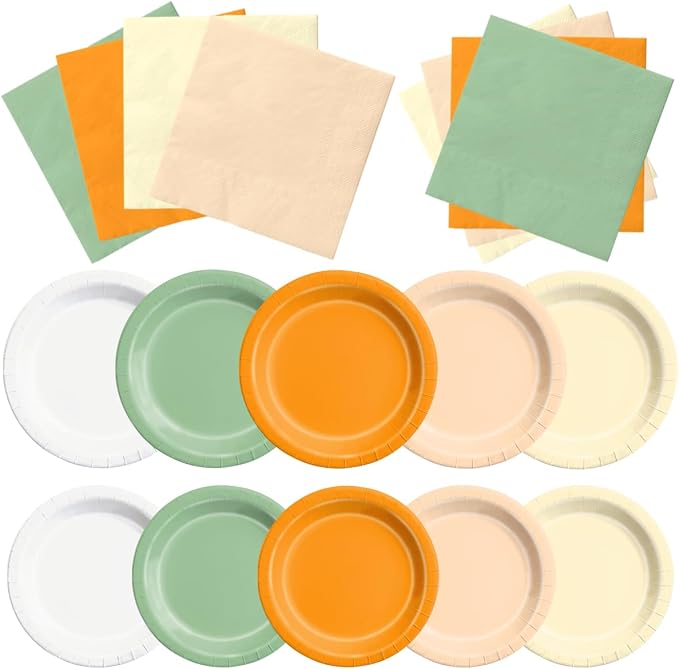 CMUSKO A Little Cutie is On The Way Baby Shower Decoration - 60Pcs Sage Green Orange Theme Plates & Napkins Kit Little Cutie Party Supplies
