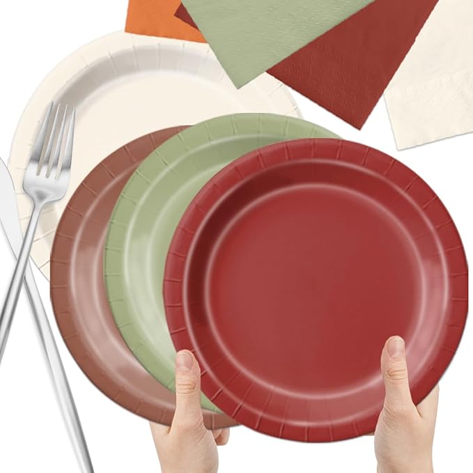 CMUSKO Fall Wedding Decorations - 60Pcs Sage Green Orange Plates & Napkins Set Autumn Thanksgiving Fall In love Bridal Shower Tableware