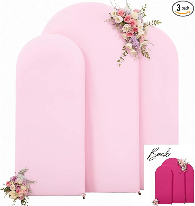 Set of 3 Arch Backdrop Covers(7.2ft, 6.6ft, 6ft) - Premium Stretchy Spandex Backdrop Arch Stand Cover for Baby Shower,Wedding,Party Decor Chiara Cover with Double-Sided Design(Pink, Hot Pink)