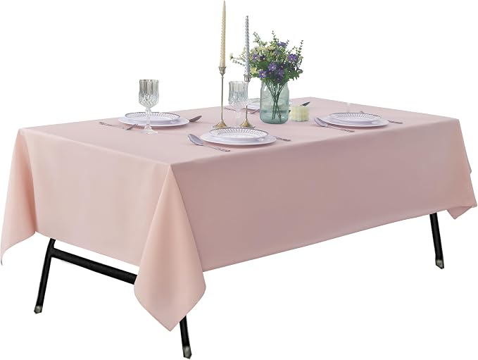 6-Pack 60x144 inch Dusty Pink Table Cloths, Solid Stain and Wrinkle Resistant Oblong Tablecloth, Premium Plain Weave Polyester Fabric Rectangle Table Linen Covers for Hotel, Banquet
