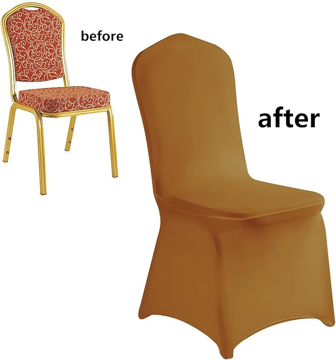 LZY 20pcs Spandex Chair Cover Stretch Slipcovers for Wedding Party, Dining Banquet Chair Decoration Covers (Gold, 20)