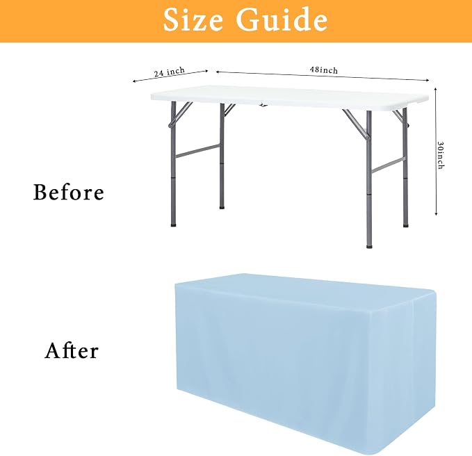 Obstal 2 Pack 4ft Tablecloths for Rectangle Tables - Water Resistant Washable Fabric Polyester Rectangle Table Cover Protector for Wedding, Banquet and Trade Shows, 48" L x 24" W x 30" H, Dusty Blue