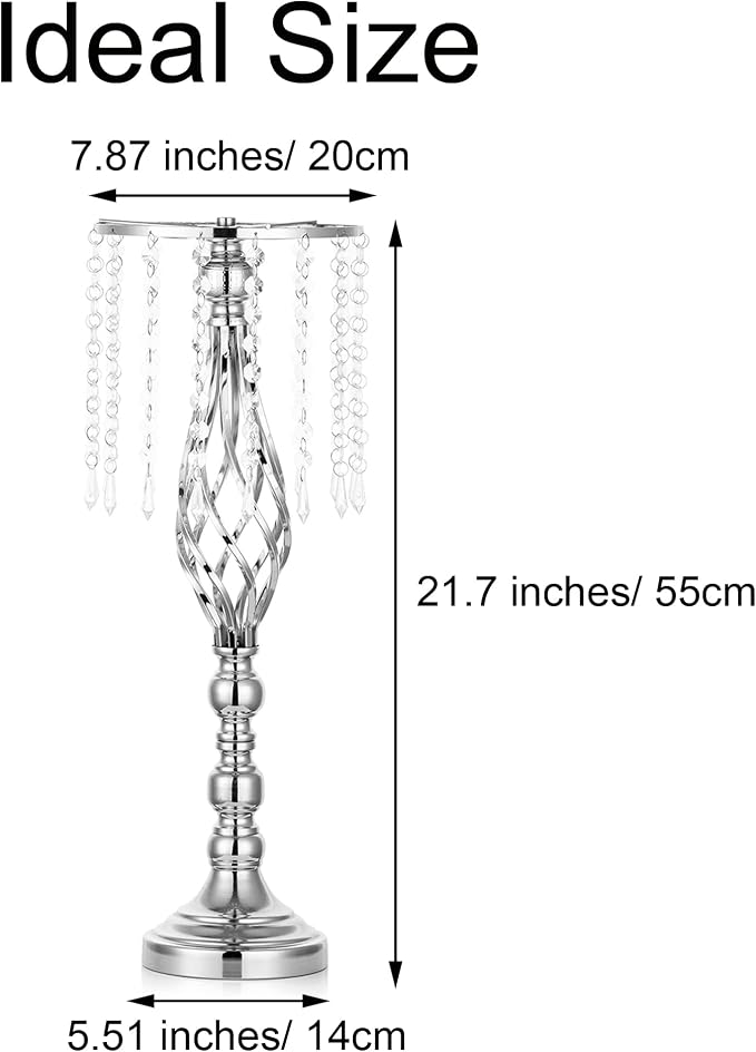 Sliver Vases Centerpieces for Table: 21.7" Tall Flower Stand with Crystal Patent for Wedding Center Piece Party Event Set of 2