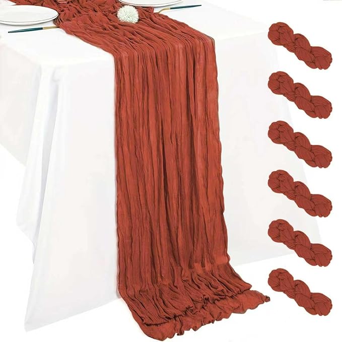 Cheesecloth Table Runner 10ft Rustic Gauze Cheese Cloth 35 x 120 Inches Long for Christmas Wedding Bridal Baby Shower Birthday Table Decorations (Burgundy, 6 Pack-10FT)