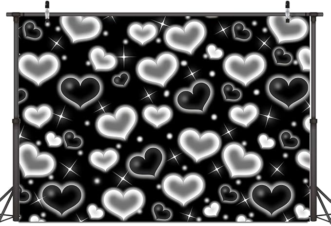 Dudaacvt 10X8FT Black Heart Photo Backdrop 90s Backdrops for Photoshoot Valentine's Day Backdrop Women Men Happy Birthday Photography Background Banner Photo Booth Studio Props D695