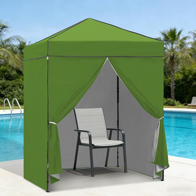 6x4 Pop Up Canopy Tent with Four Wall Panels, Instant Portable Beach Canopy, Outdoor Tent with Carry Bag for Camping, Sports, Tailgating, Events, Grass Green