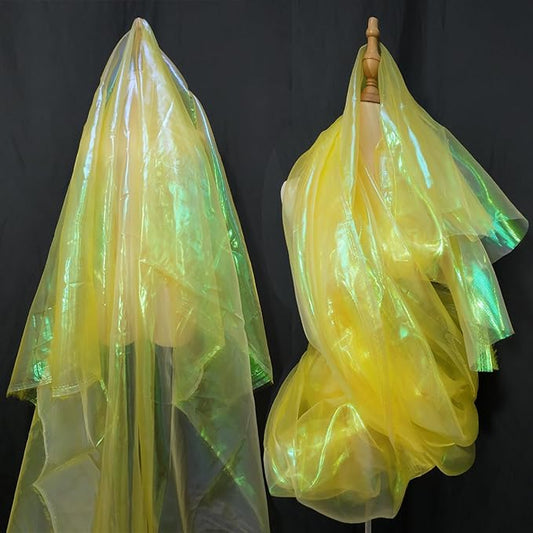 Yellow Iridescent Organza Fabric for Wedding & Halloween, 3.3 Yard Long, 59-Inch Wide, Perfect for DIY, Photography Scene Arrangement, and Personalized Clothing Production