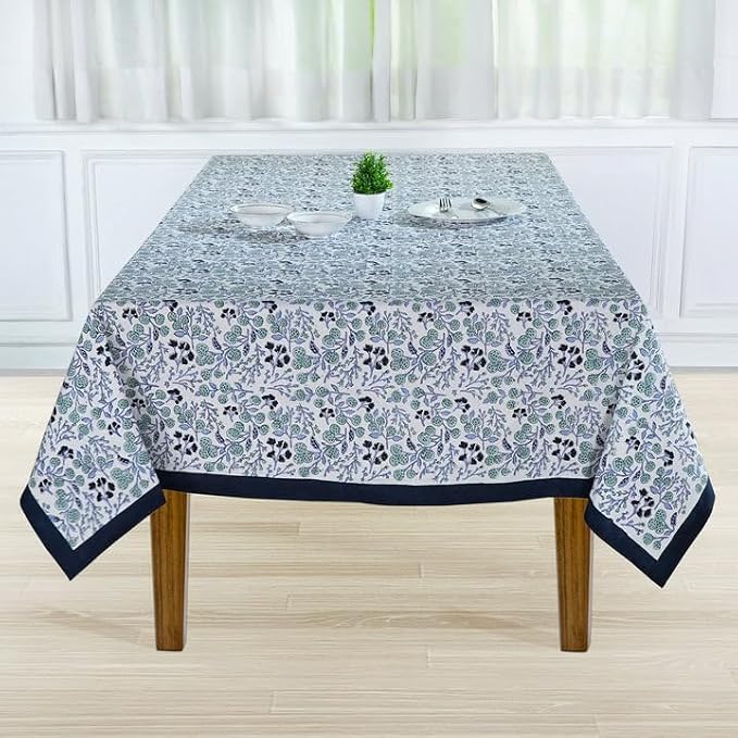 Ridhi Denim Blue Hand Block Print Cotton Rectangle Tablecloth 102" x 48" inches Reusable Table Cover Decorative Everyday Use for Dining Room, Farmhouse, Home Gift for Spring, Mother's Day