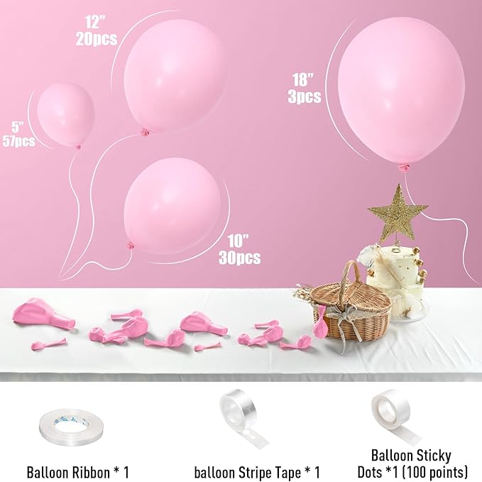 Pastel Pink Balloons, 113Pcs Baby Light Pink Balloons Different Sizes, 18/12/10/5 Inch Macaron Pastel Pink Balloon Garland Pink Latex Balloons for Birthday Baby Shower Gender Reveal Party Decorations