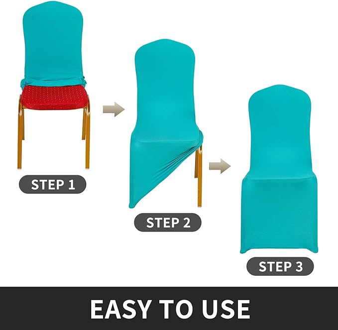 Peomeise Stretch Spandex Chair Cover for Wedding Party Dining Banquet Event (Turquoise, 6)
