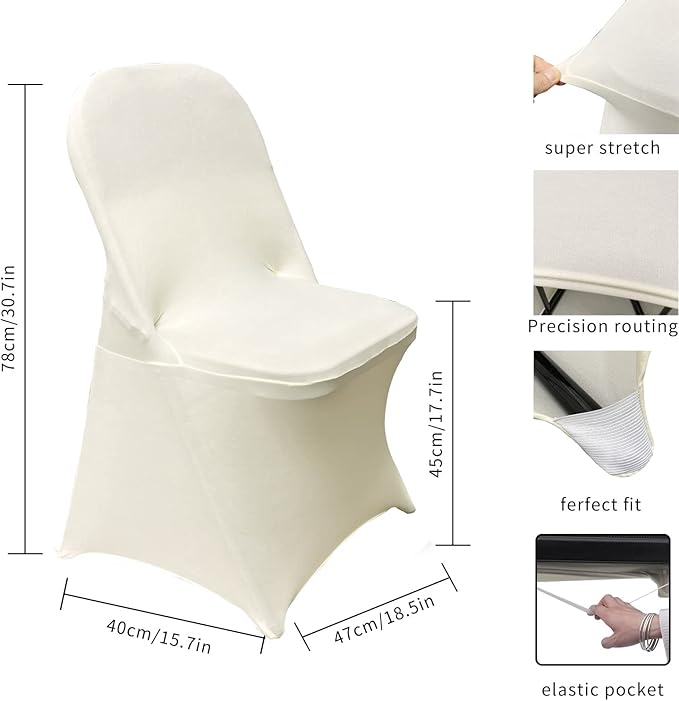 HAINARverS Folding Chair Covers for Wedding, 10pcs Stretch Spandex Washable Fabric Chair Cover, Decoration Chair Cover for Wedding, Party, Banquet, Birthday, Conference, Event(Ivory, 10 PCS)