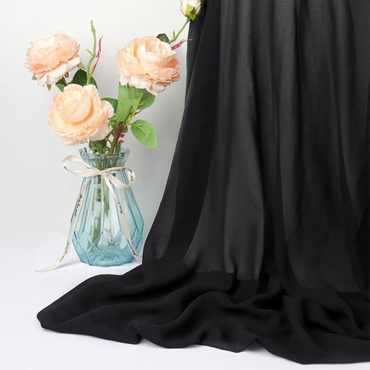 ShinyBeauty 10 Yards Black Chiffon Fabric for DIY Sewing, Wedding Decor, Event Backdrops, and Party Ceremony