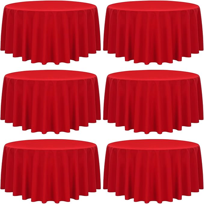 YMHPRIDE 6 Pack Round Tablecloth Red Table Cloth, 120 Inch Polyester Round Table Cloth,Red TableCloths Round Washable Fabric Table Covers for Wedding,Party,Dining,Banquet